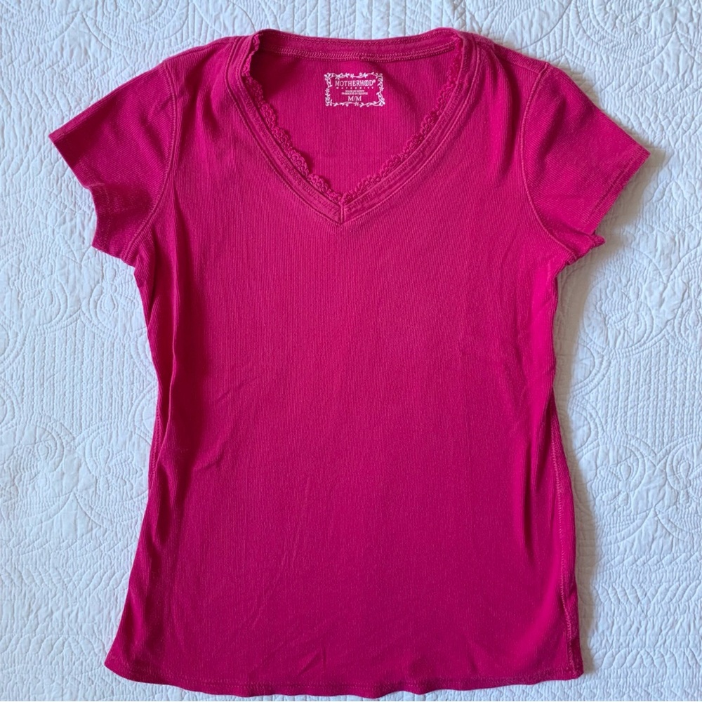 Motherhood Maternity Hot Pink V Neck Shirt Size M